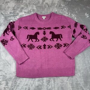 Sundance Equestrian Sweater Womens Size M Western Horse Knit Crew Purple Pink